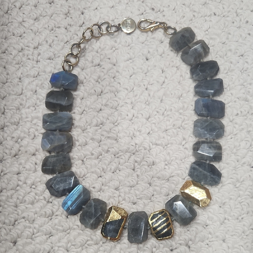 Nest Grey Labradorite and Gold Gemstone Necklace